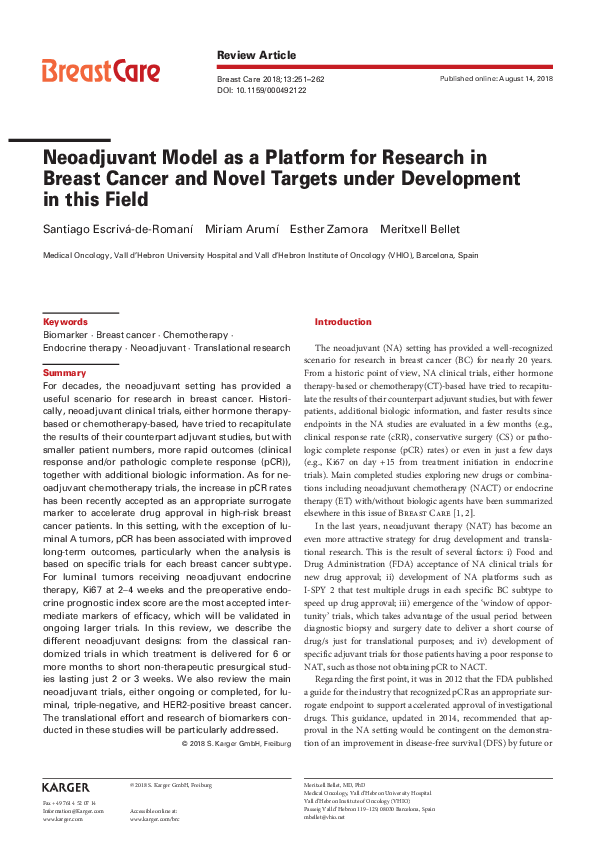 (PDF) Neoadjuvant Model as a Platform for Research in Breast Cancer and ...