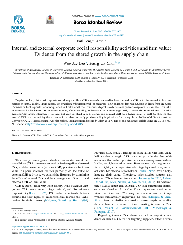 (PDF) Internal and external corporate social responsibility activities ...