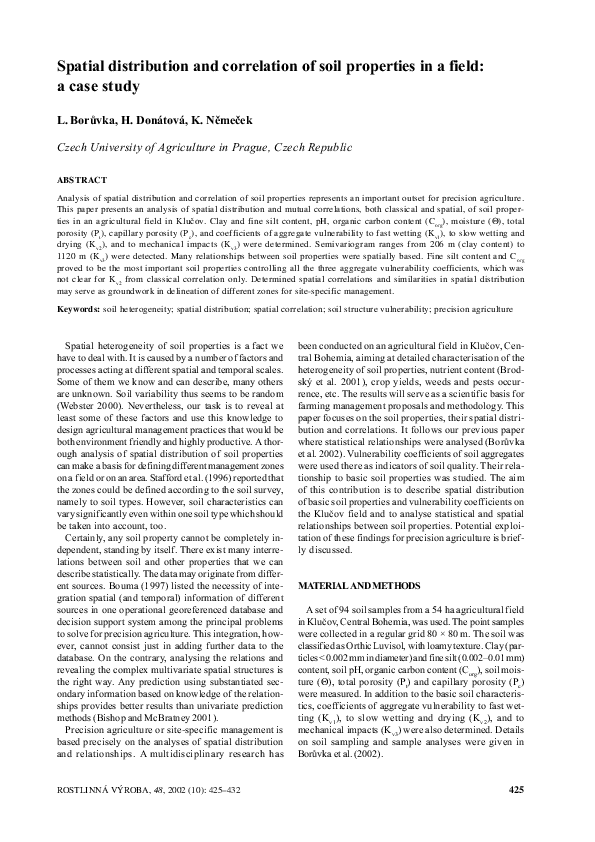 (PDF) Spatial distribution and correlation of soil properties in a ...
