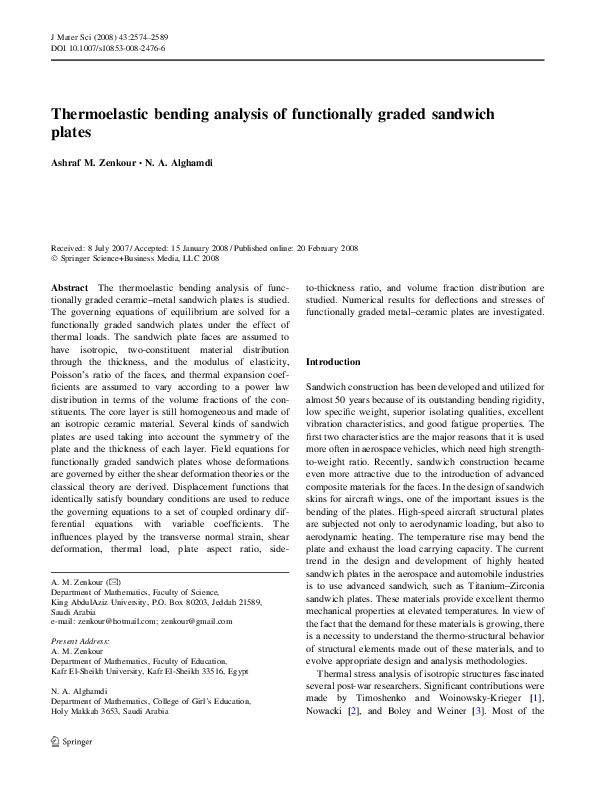 (PDF) Thermoelastic bending analysis of functionally graded sandwich