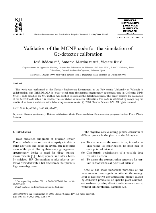 (PDF) Validation of the MCNP code for the simulation of Ge-detector ...
