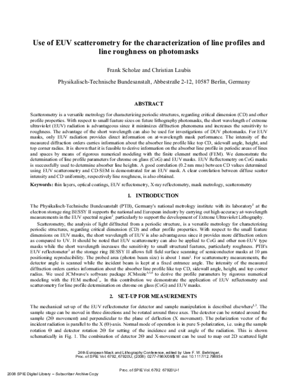 (PDF) Use of EUV scatterometry for the characterization of line ...