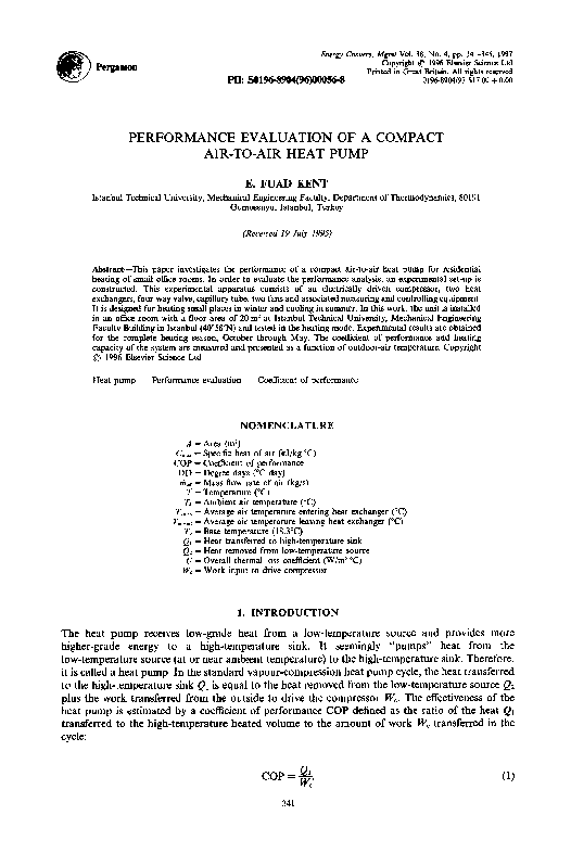 (PDF) Performance evaluation of a compact air-to-air heat pump
