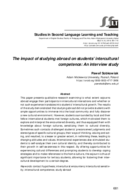 (PDF) The impact of studying abroad on students’ intercultural ...