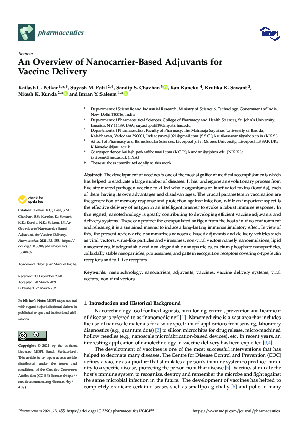 (PDF) An Overview of Nanocarrier-Based Adjuvants for Vaccine Delivery