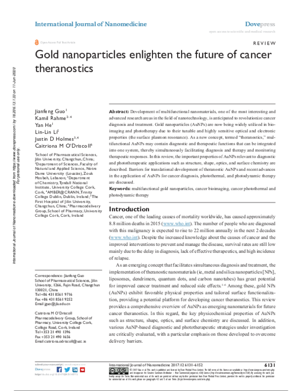 (PDF) Gold nanoparticles enlighten the future of cancer theranostics