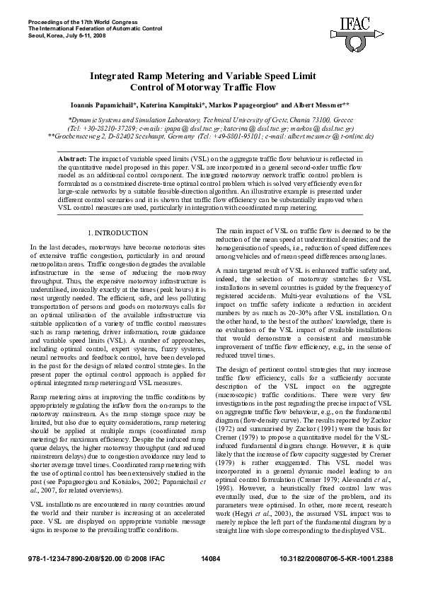 (PDF) Integrated Ramp Metering and Variable Speed Limit Control of ...