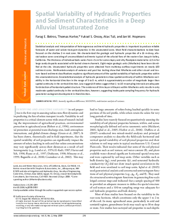 (PDF) Spatial Variability of Hydraulic Properties and Sediment ...
