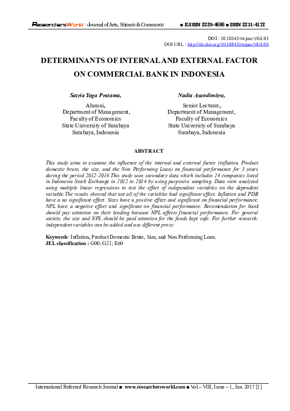 (PDF) Determinants of Internal and External Factor on Commercial Bank ...
