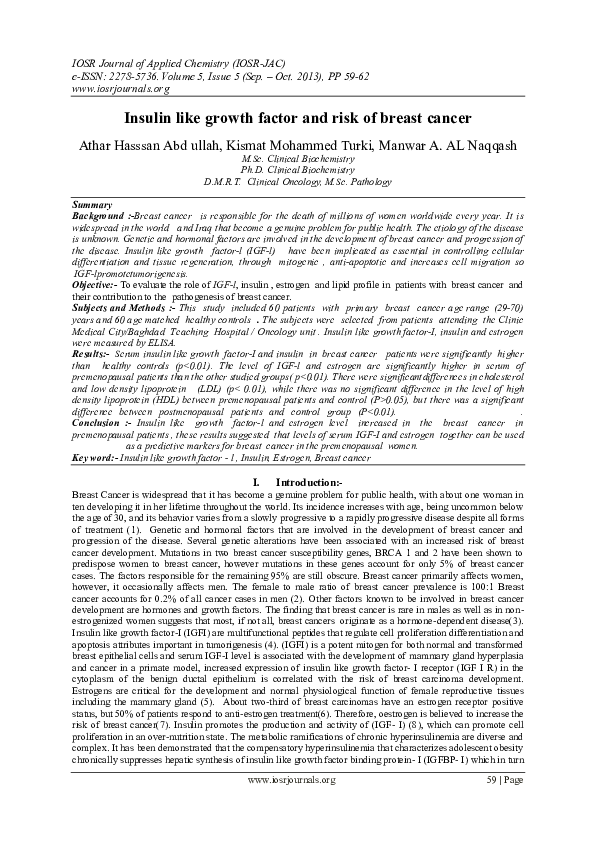 (PDF) Insulin like growth factor and risk of breast cancer