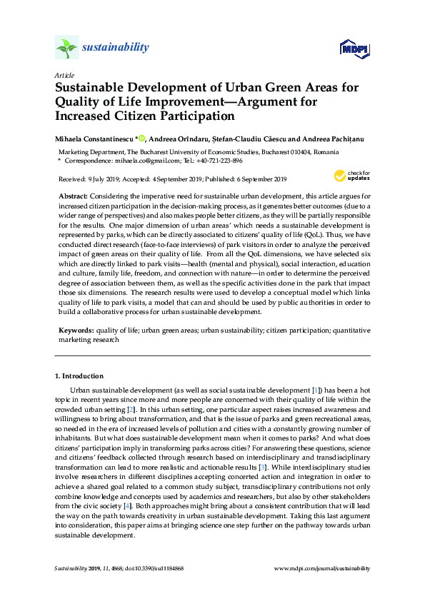 (PDF) Sustainable Development of Urban Green Areas for Quality of Life ...