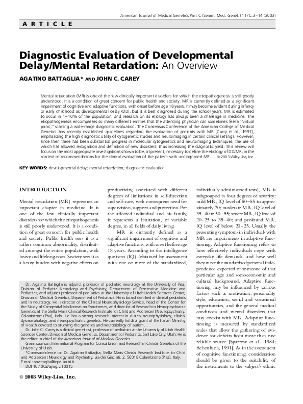 (PDF) Diagnostic evaluation of developmental delay/mental retardation ...