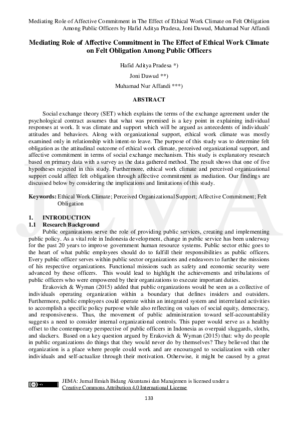 (PDF) Mediating Role of Affective Commitment in The Effect of Ethical ...
