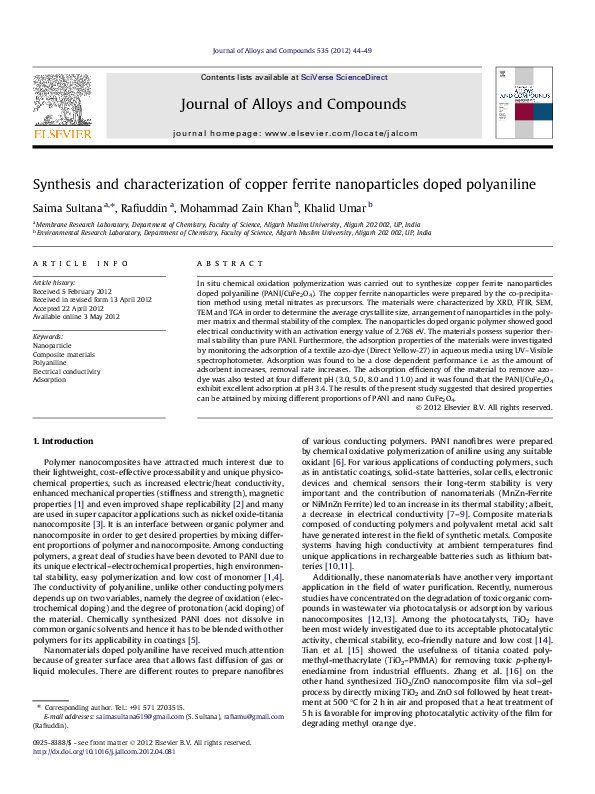 (PDF) Synthesis and characterization of copper ferrite nanoparticles ...