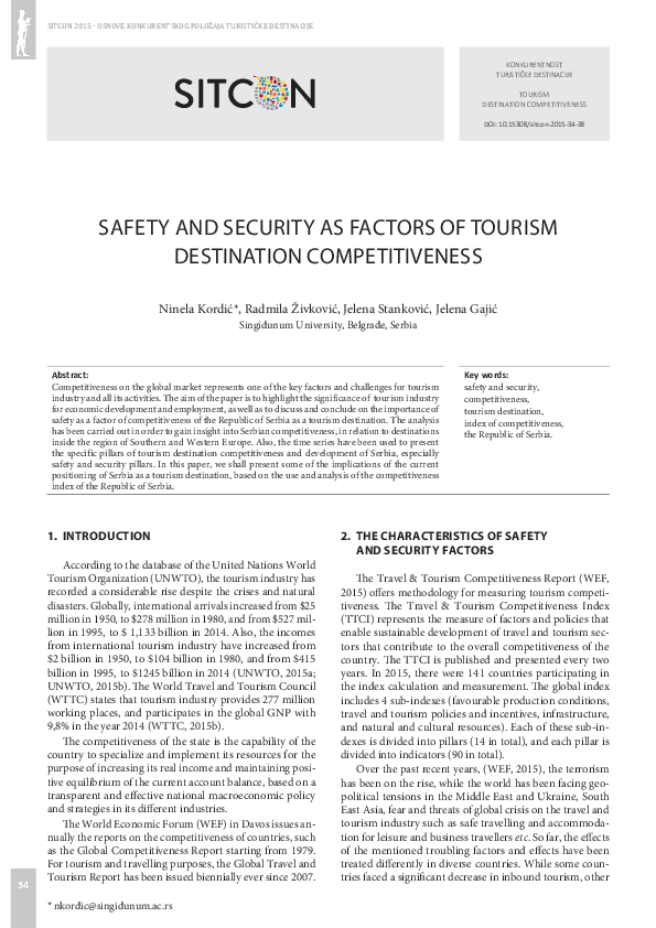 (PDF) Safety and Security as Factors of Tourism Destination Competitiveness(01)
