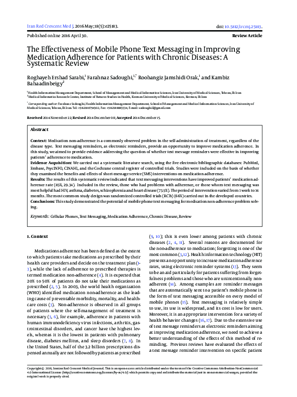 (PDF) The Effectiveness of Mobile Phone Text Messaging in Improving ...