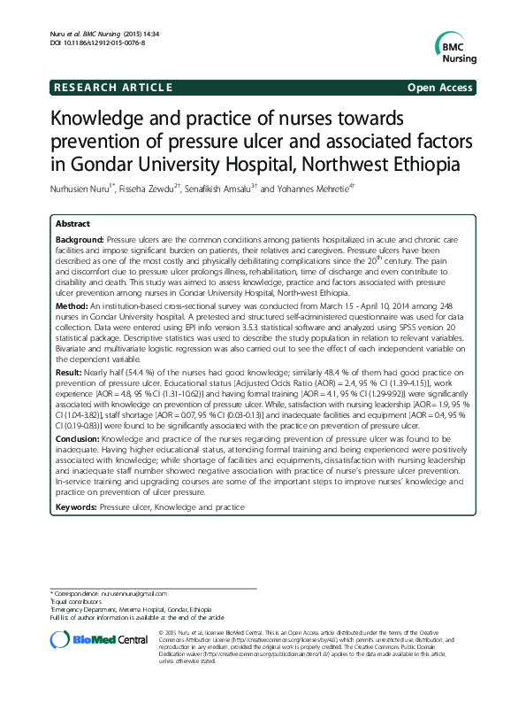 (PDF) Knowledge and practice of nurses towards prevention of pressure ...