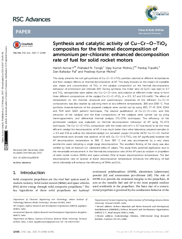 (PDF) Synthesis and catalytic activity of Cu–Cr–O–TiO2composites for ...