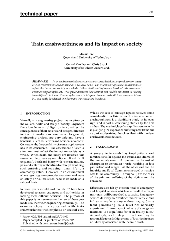 (PDF) Train crashworthiness and its impact on society