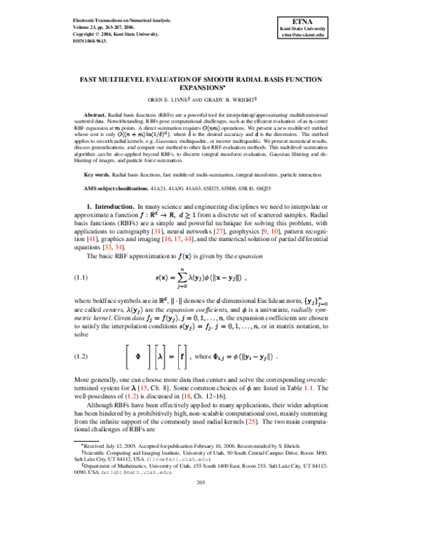 (PDF) Fast Multilevel Evaluation of Smooth Radial Basis Function ...