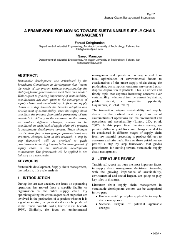 (PDF) A Framework for Moving Toward Sustainable Supply Chain Management
