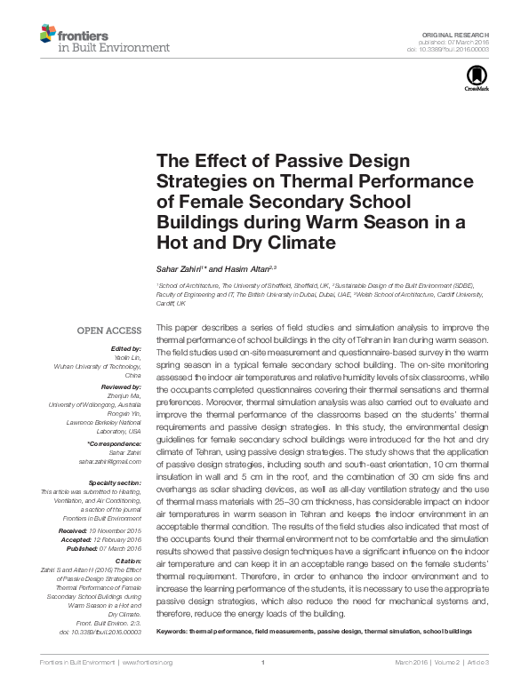(PDF) The Effect of Passive Design Strategies on Thermal Performance of ...