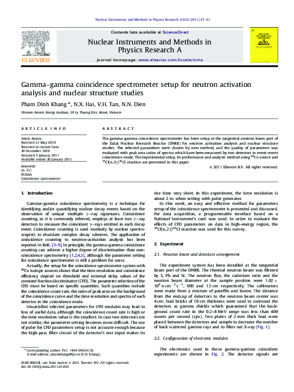 (PDF) Gamma–gamma coincidence spectrometer setup for neutron activation ...