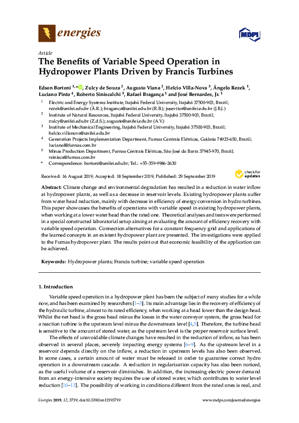 (PDF) The Benefits of Variable Speed Operation in Hydropower Plants ...