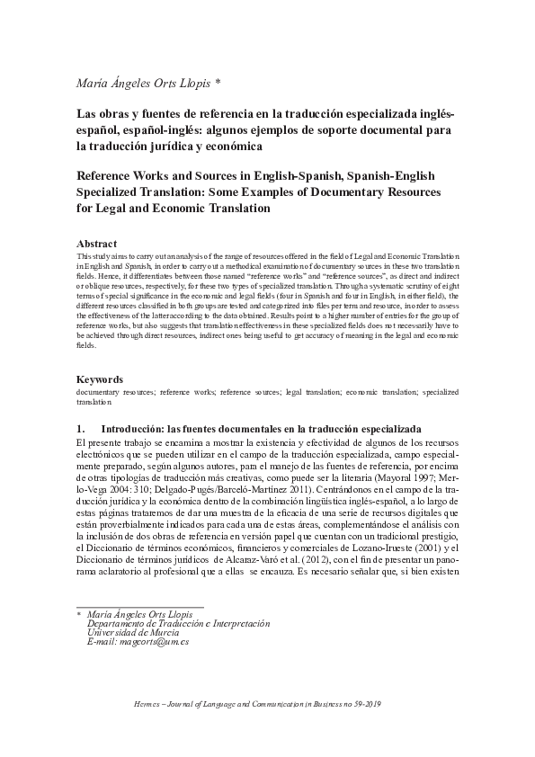 (PDF) Las obras y fuentes de referencia en la traducción especializada