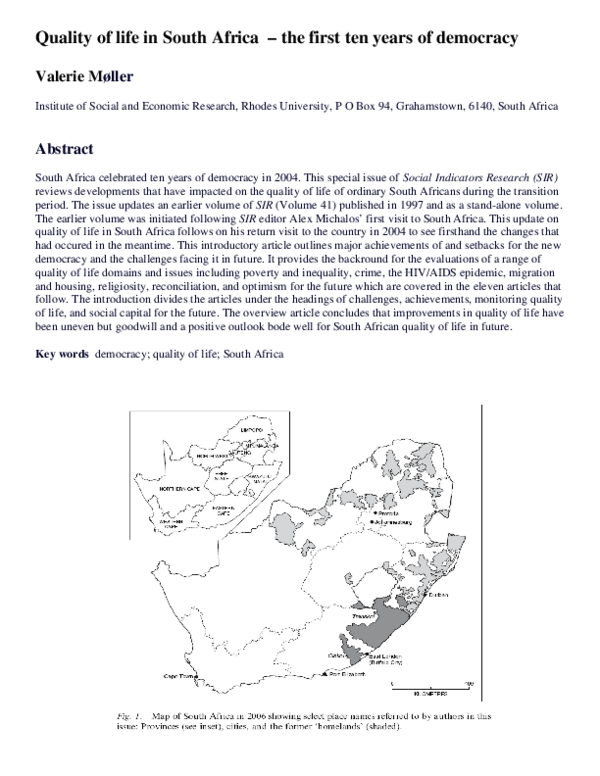 (PDF) Quality of life in South Africa – The First Ten Years of Democracy