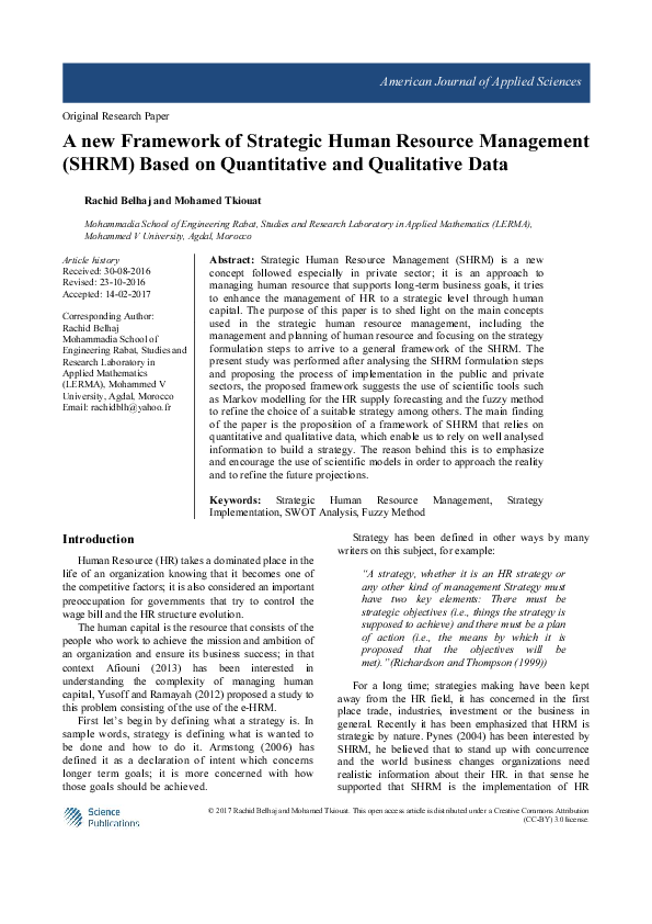 (PDF) A new Framework of Strategic Human Resource Management (SHRM ...
