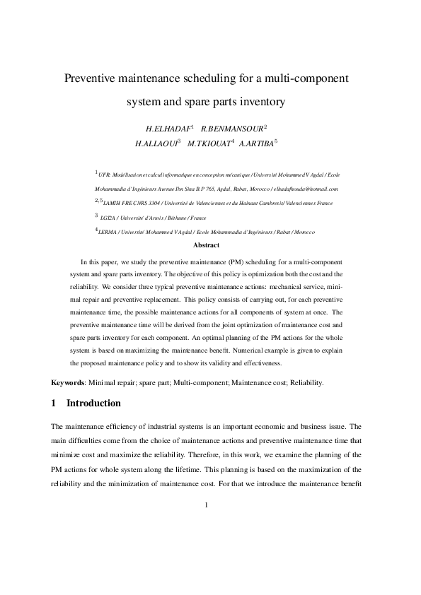 (PDF) Preventive maintenance scheduling for a multi-component system ...