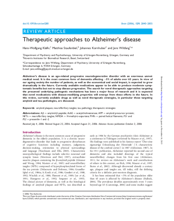 (PDF) Therapeutic approaches to Alzheimer's disease
