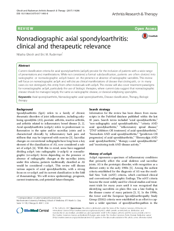 (PDF) Nonradiographic axial spondyloarthritis: clinical and therapeutic ...