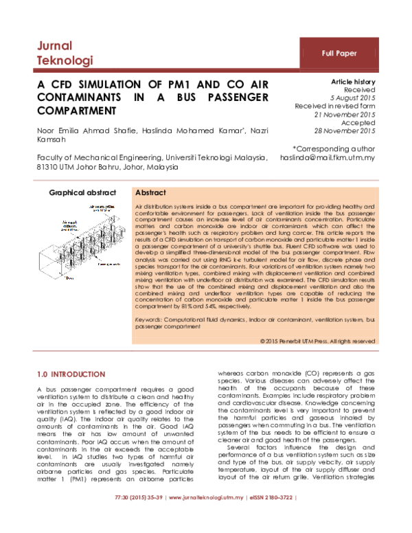 (PDF) A CFD Simulation of PM1 and Co Air Contaminants in a Bus ...