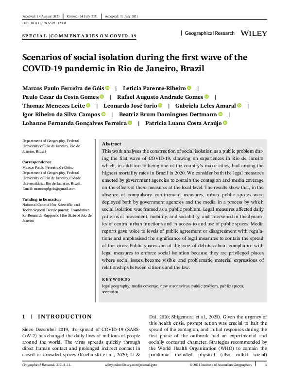 (PDF) Scenarios of social isolation during the first wave of the COVID ...