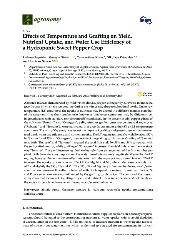 (PDF) Effects of Temperature and Grafting on Yield, Nutrient Uptake ...