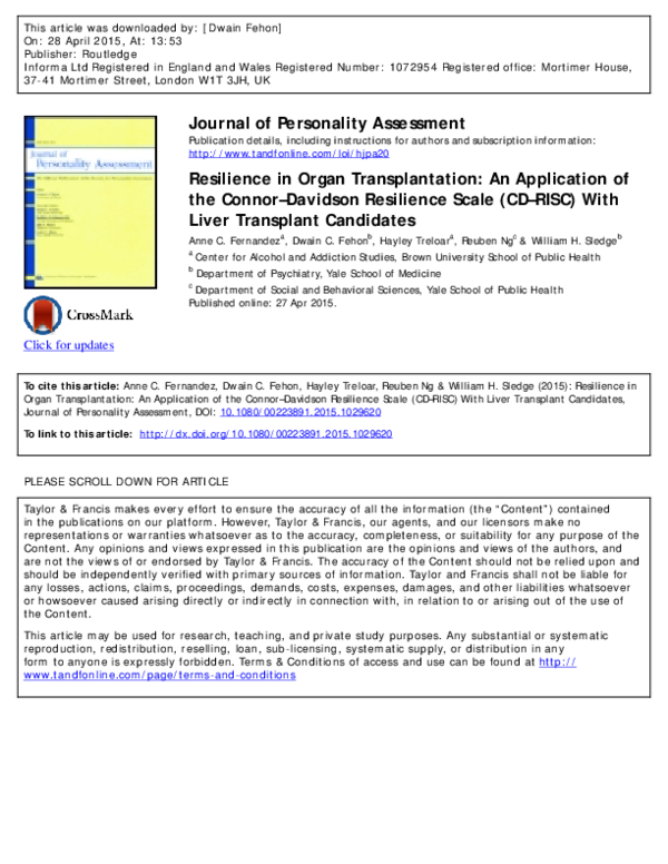 (PDF) Resilience in Organ Transplantation: An Application of the Connor ...