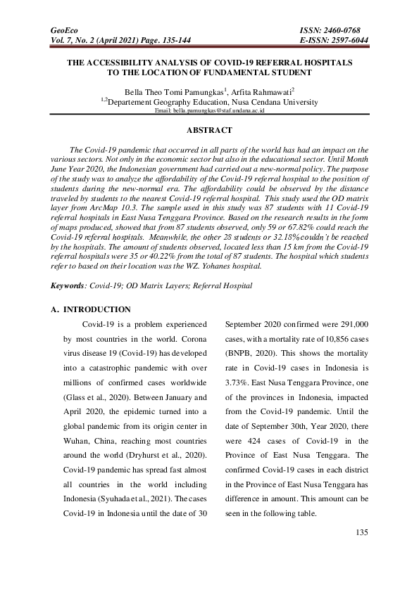 (PDF) The Accessibility Analysis of COVID-19 Referral Hospitals to The ...