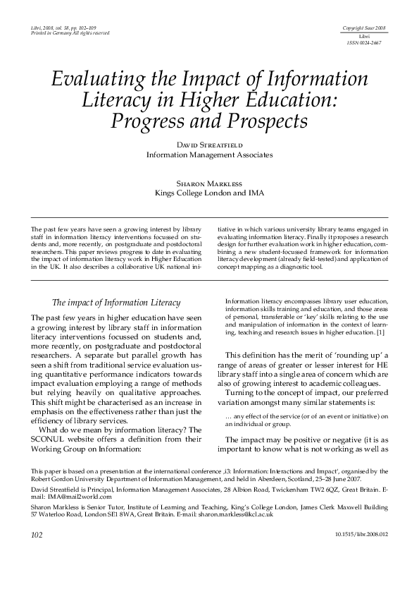 (PDF) Evaluating the Impact of Information Literacy in Higher Education ...