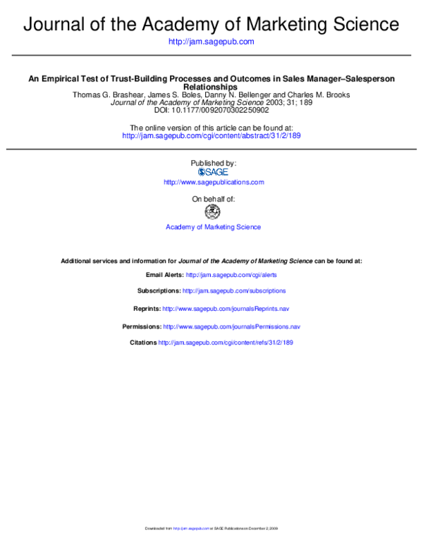 (PDF) An Empirical Test of Trust-Building Processes and Outcomes in ...