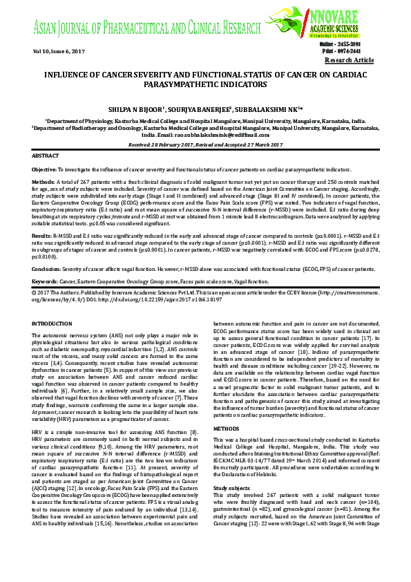 (PDF) Influence of Cancer Severity and Functional Status of Cancer on ...