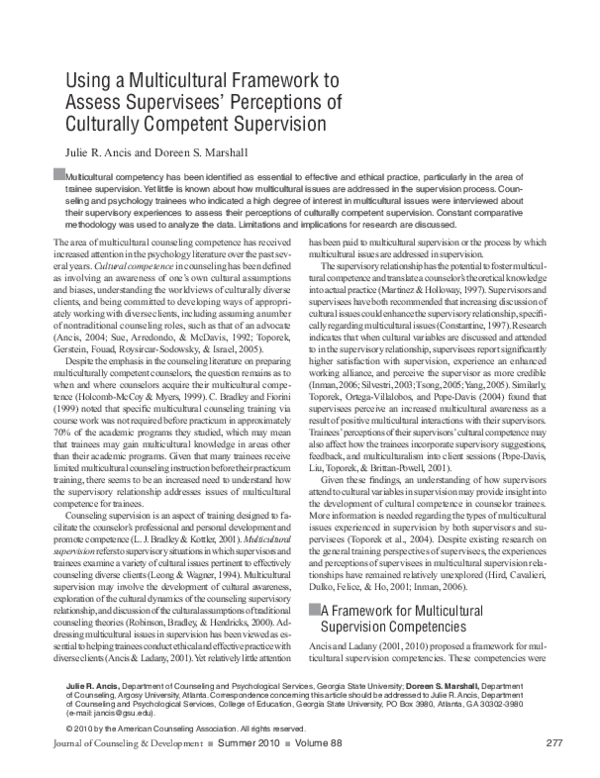(PDF) Using a multicultural framework to assess supervisee’s ...