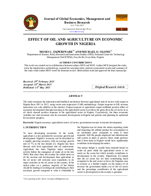 (PDF) Effect of Oil and Agriculture on Economic Growth in Nigeria