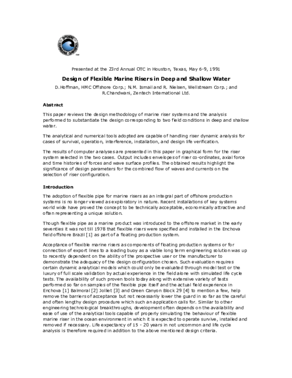 (PDF) The Design of Flexible Marine Risers in Deep and Shallow Water