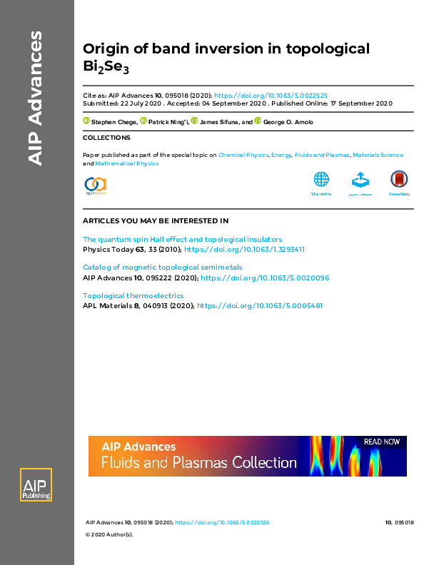 (PDF) Origin of band inversion in topological Bi2Se3