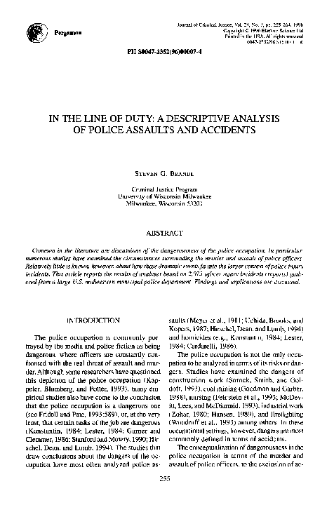 (PDF) In the line of duty: A descriptive analysis of police assaults ...