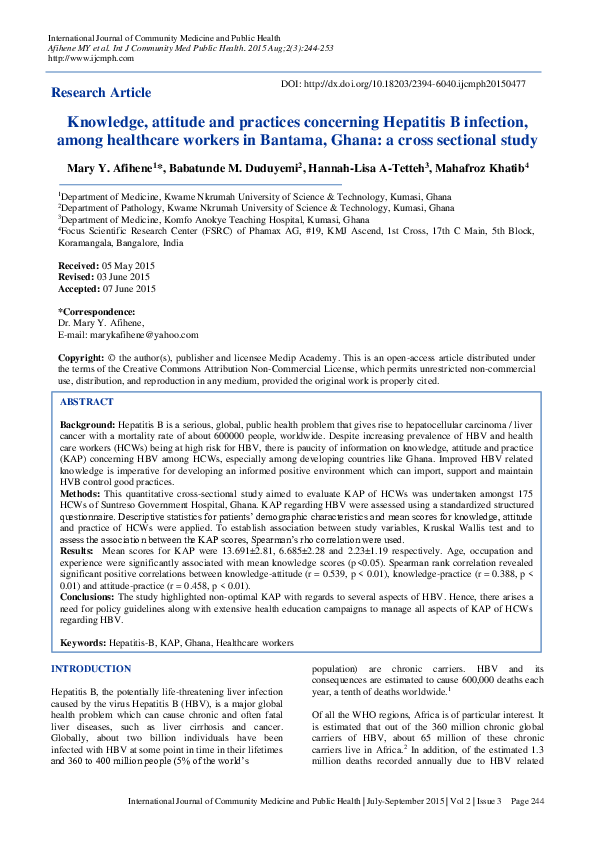 (PDF) Knowledge, attitude and practices concerning Hepatitis B ...