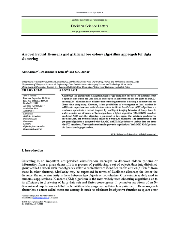 (PDF) A novel hybrid K-means and artificial bee colony algorithm ...