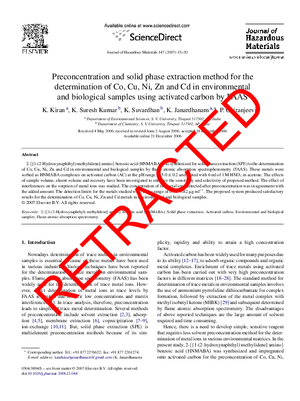 (PDF) Preconcentration and solid phase extraction method for the ...